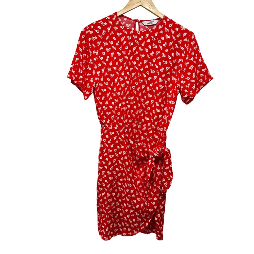 & Other Stories Floral Mini Dress Womens 8 Red Tie Waist Feminine Retro NWT - Picture 4 of 16